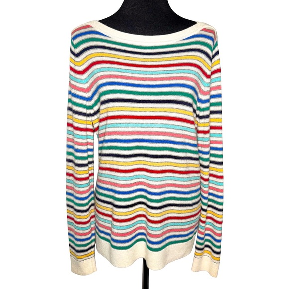 Talbots Sweaters - Talbots Striped Boat Neck Sweater Large Multicolor Lambswool Rainbow Preppy Soft